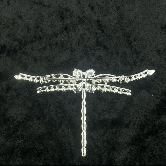 NWT GIVENCHY Dragonfly Pin Brooch Peach Moonstone Silver Tone Green Pink Crystal - Picture 7 of 9